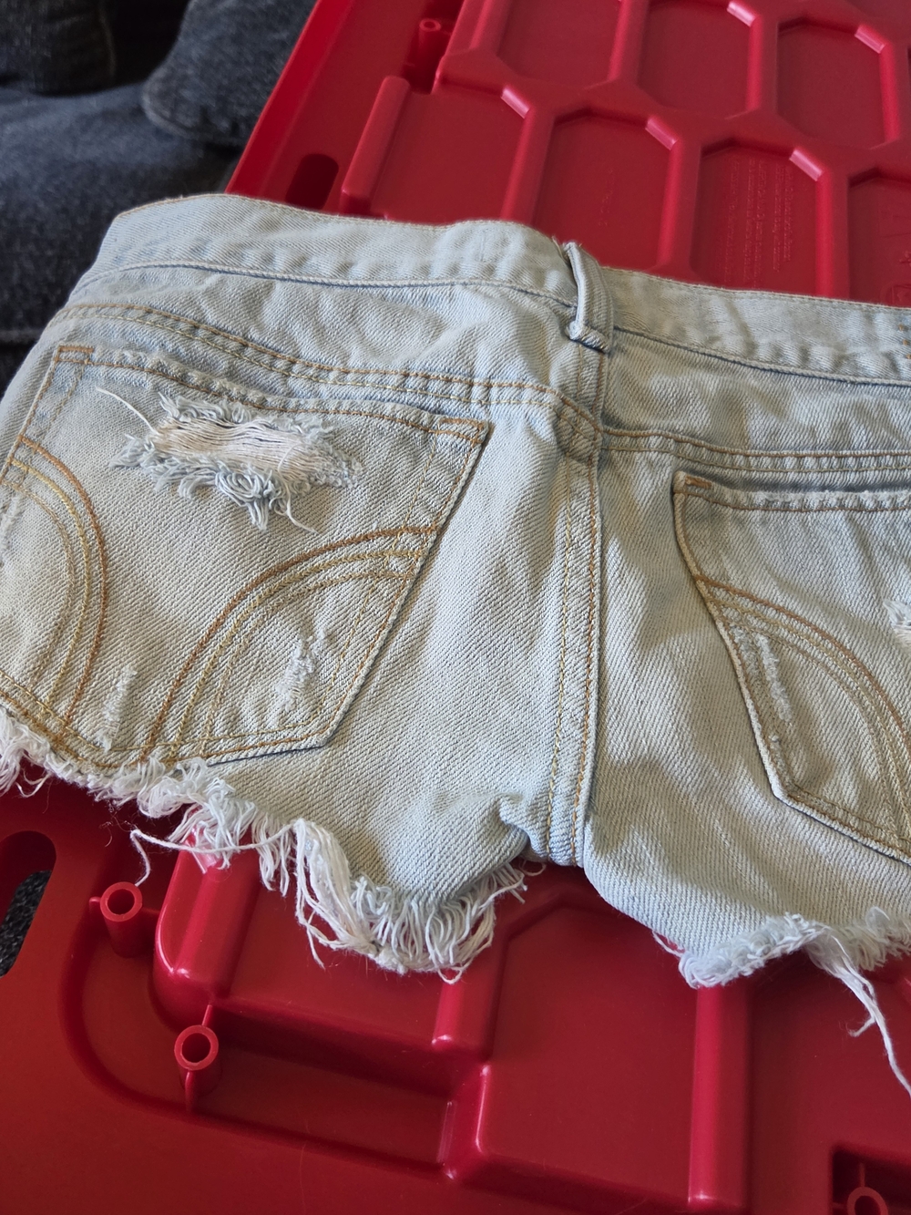 Hollister Light Blue Distressed Denim Jean Shorts with Striped Pocket Lining - Picture 3 of 5